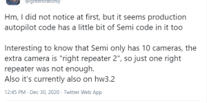 特斯拉Semi Truck摄像机数量跟自动驾驶系统代码曝光