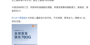首发高通骁龙 780G，轻薄新机小米 11 青春版今晚发布