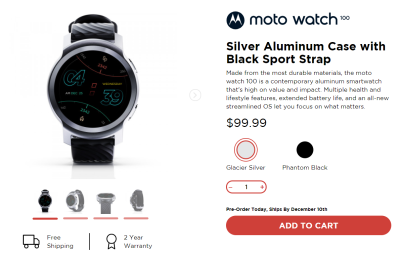 又见Moto智能手表！Moto Watch 100发布，用上了新的OS